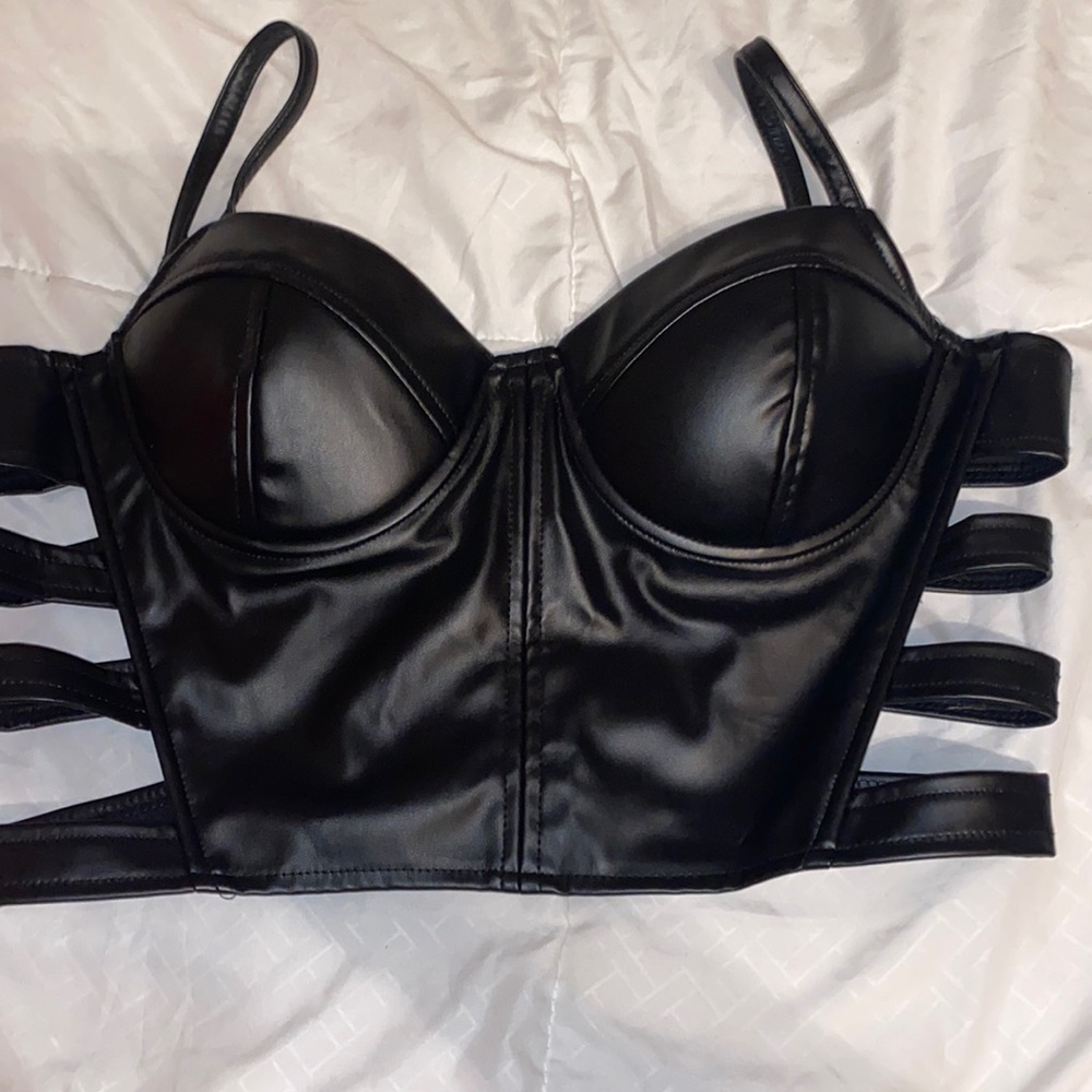 Black leather crop top